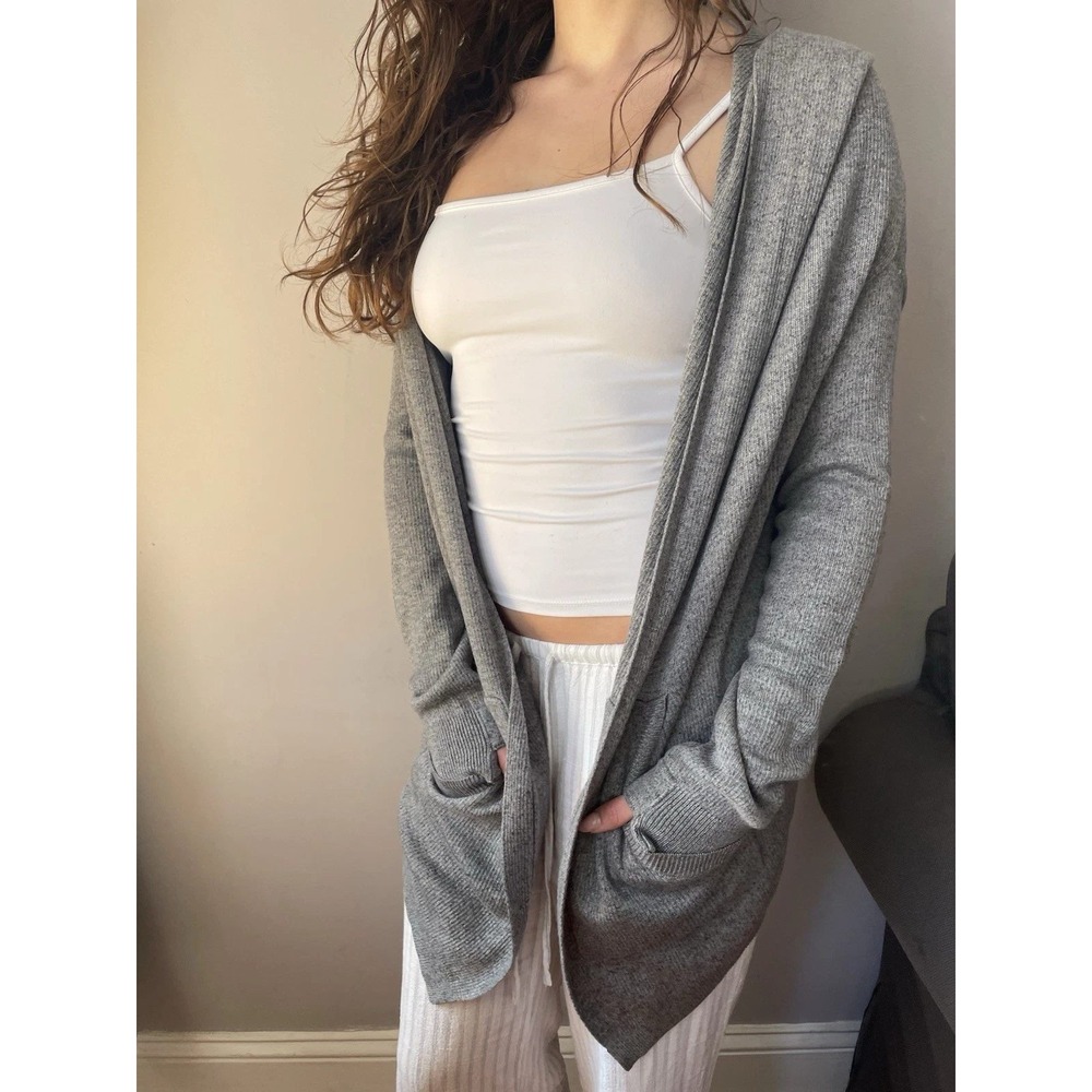 Lululemon Wrap Ribbed Cardigan Hoodie – Gray – Cashmere Blend Knit – Thumb Holes